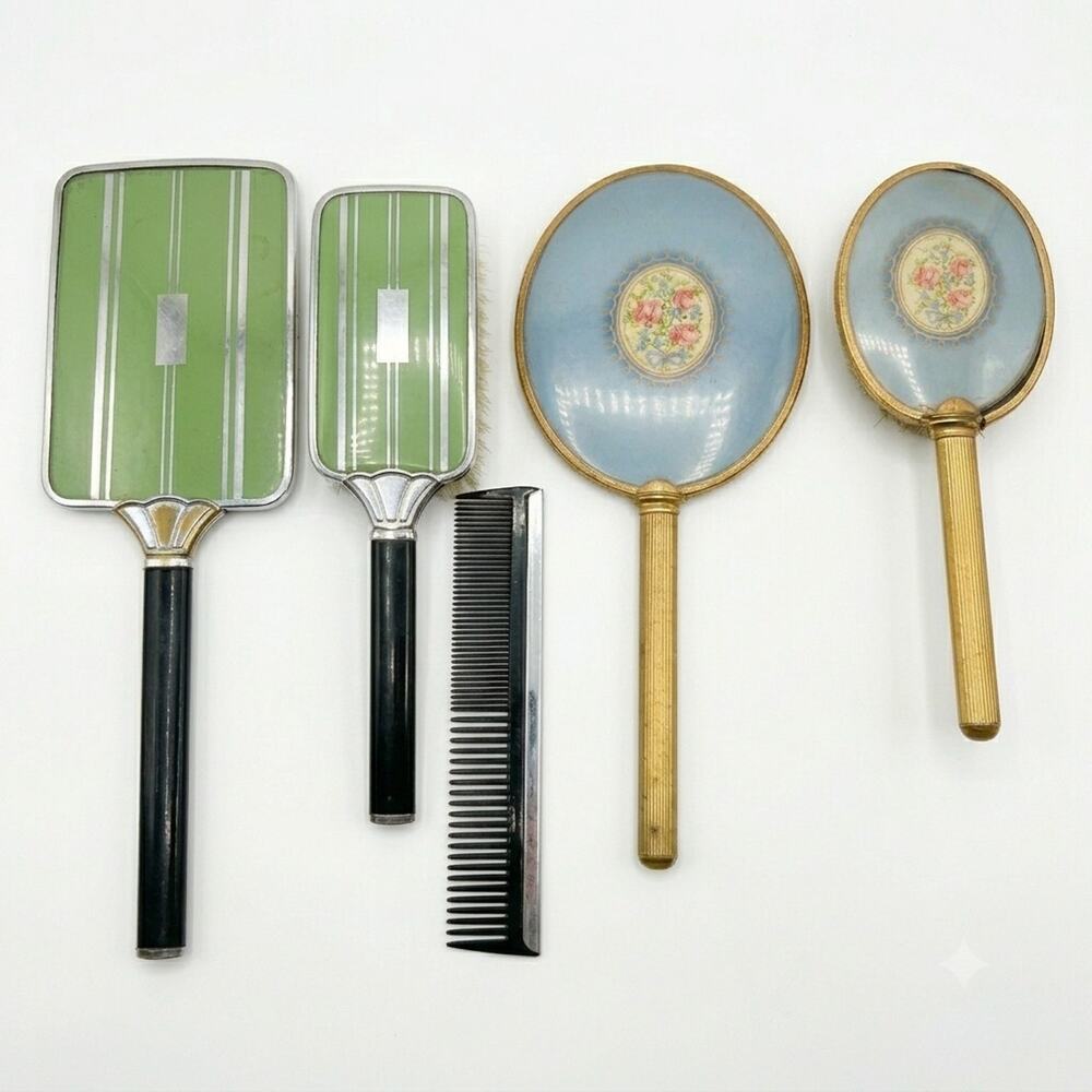 Vintage 5-Piece Ornate Vanity Set - Floral Inlay Boudoir Collection